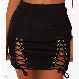 Black suede mini skirt tie up